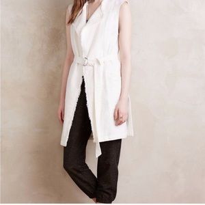 Anthropologie Elevenses Luna Frayed Belted Vest White Longline